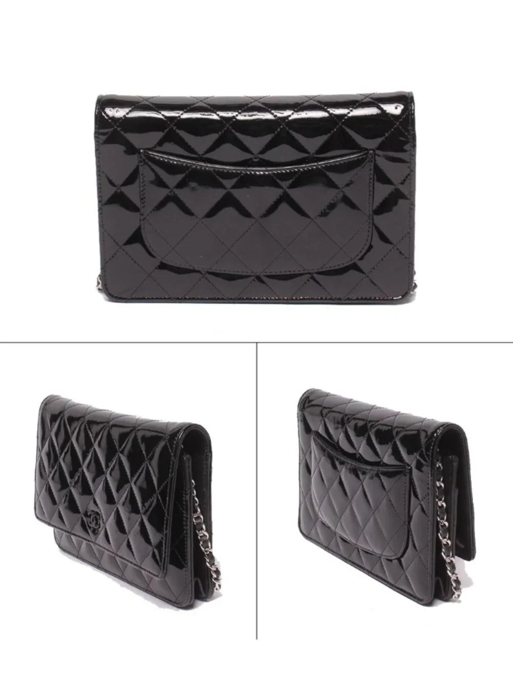 Chanel Chain Wallet Shoulder Bag Crossbody Single Flap Silver Quilted Enamel